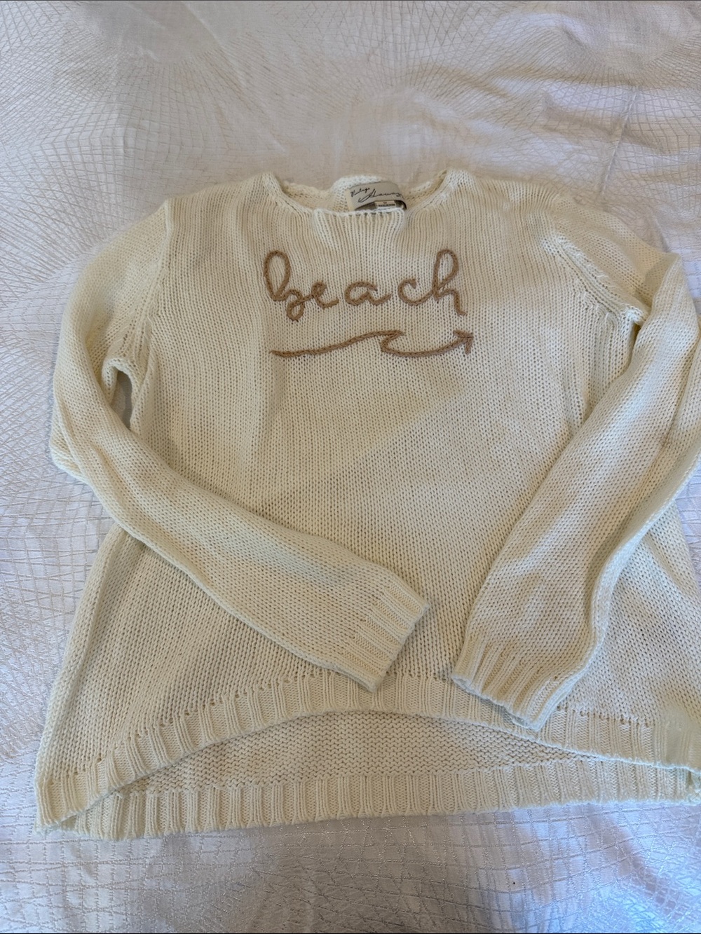 Vintage Havana Cream Knit 'Beach' Script Sweater